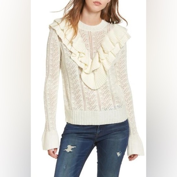 TULAROSA Manny Ruffle Sweater In Ivory - Picture 1 of 10